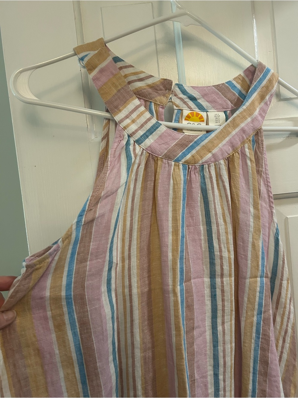 C&C California Multicolor Striped Halter Dress - Pink, Blue, Tan